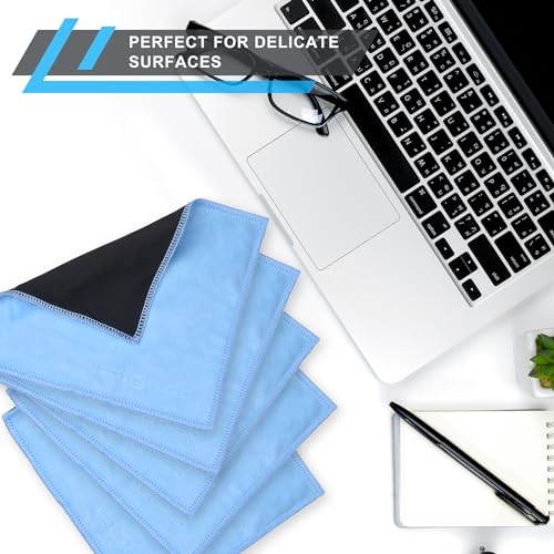 Mikrofaser-Reinigungstücher – 5 Stück Packung mit Doppelseitigen Reinigungstüchern (6,6 Zoll x 6,2 Zoll) – Mikrofaser und velour Tuch für die Reinigung von Handys, LCD-TV, Laptop-Bildschirme, Kameraobjektive, Tablets, Besteck, Gläser, Uhren und anderen empfindlichen Oberflächen (Schwarze Seite: Microfaser / Blaue Seite: velour) - 2