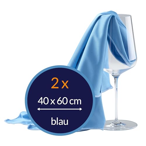 culinarii Mikrofaser Poliertücher / Glaspoliertücher / Gläserpoliertuch auch für hochglänzende und Hochglanzoberflächen - Made in Austria (2 Stück Packung 40x60cm, blau-blau)