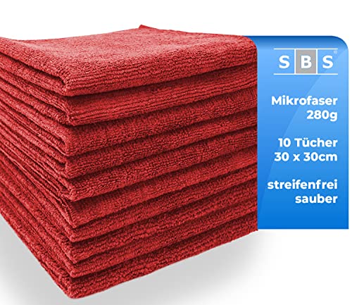 SBS Mikrofaser-Reinigungstücher – 30 x 30 cm – Rot – 10 Stück - 2