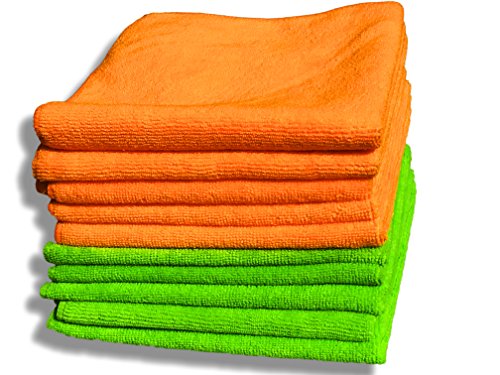 10er Packung Mikrofasertücher in orange & grün in Premium-Qualität - Größe L 40cm x 40cm (16"x16") - streifenfrei reinigendes Putztuch für Ihr Haus & Auto - fusselfrei und ultra-weich - bis zu 5x saugfähiger als das Eigengewicht - 100%ige Geld-zurück-Garantie