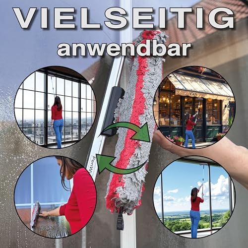 FenWi Profi Komplett-Set für die Glasreinigung mit 25/30cm Kombi Fensterabzieher mit Einwascher, Alu Teleskopstange, Rechteck-Eimer und Zubehör zur Fensterreinigung – ideal als Handgerät-Fensterwischer und Fensterreiniger bis max. 3,30m Höhe - 2