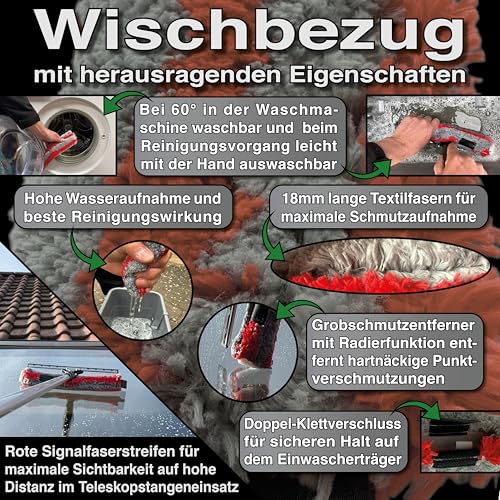 FenWi Profi Komplett-Set für die Glasreinigung mit 25/30cm Kombi Fensterabzieher mit Einwascher, Alu Teleskopstange, Rechteck-Eimer und Zubehör zur Fensterreinigung – ideal als Handgerät-Fensterwischer und Fensterreiniger bis max. 3,30m Höhe - 8