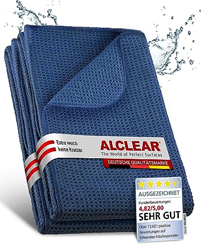 2er Set ALCLEAR Microfasertuch Trockenwunder - zieht Wasser wie ein Magnet - perfekt für Auto, Autolacke, Motorrad und Küche - superweiche Premium-Qualität für besten Werterhalt - 60x40 cm dkl.blau