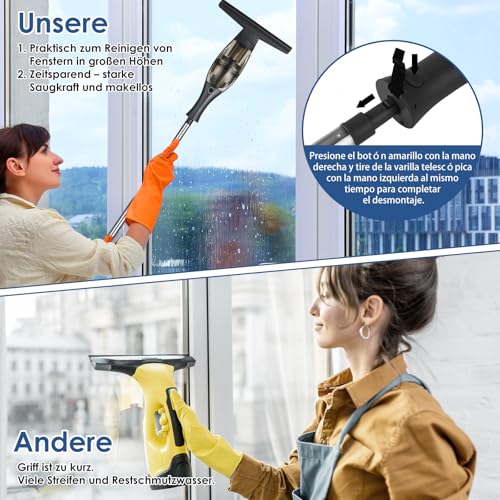 Akku Fenstersauger mit Teleskopstiel für optimale Reinigung - 3